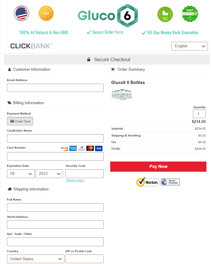 Gluco6 order page